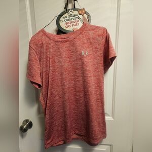 Under Armour Women HeatGear Pink Wicking Workout Tee M Exercise Fitness Boxing